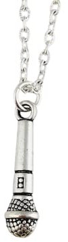 Microphone Necklace - silver plated or sterling silver - custom length Music Jewellery instrument pianist teacher musical lover singer gift for musician