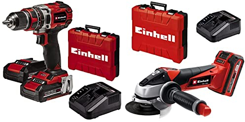 Einhell Te-Cd 18/50 Li-I Bl Trapano Avvitatore A Percussione A Batteria Powe X-Change 18 V, Nero Rosso & Smerigliatrice Angolare A Batteria Te-Ag 18/115 Li-Solo Power X-Change 18 V, Nero Rosso