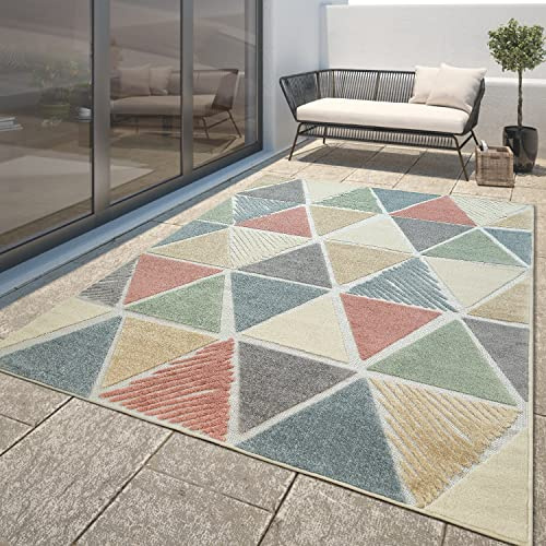 TT Home In-& Outdoorteppich Wetterfest Balkon Deko Schlafzimmer Skandi Ethno Design, Farbe:Bunt, Größe:160x230 cm