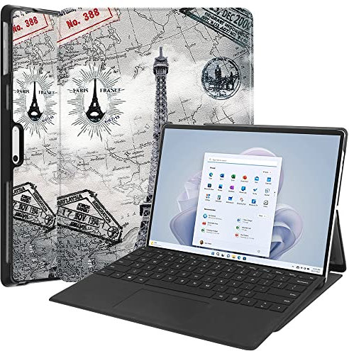 ZZOUGYY for Microsoft Surface Pro 10 2024 Tablet Cover, Ultra Slim Folio Stand Lightweight with Type Cover Friendly Function Leather Case for Microsoft Surface Pro 9 13 (2022 Release) (Iron Tower)