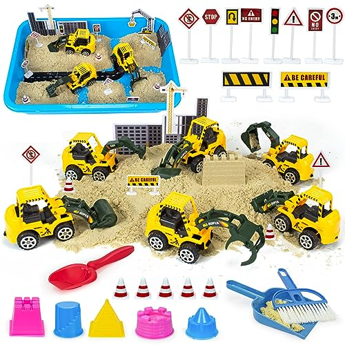 Hymaz Play Sand Sensory Bin Girls Boys Toys, Magic Sand Construction| Unicorn| Dinosaurs| Ice Cream Kits for 3-9 Year Old Girl Boy Kid Gifts Toys Birthday Presents, Play Sand Art Kit Sandbox