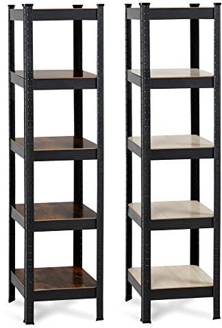 Stagecaptain 2X Étagère de Stockage Heavyrack, 5 tablettes Bois Clair/foncé, Style Industriel Noir, pour Cuisine, Salon, Bureau, espaces de Rangement sur Pied.
