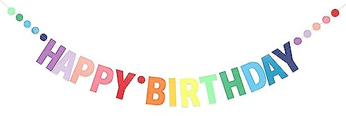 MEETINGU Happy Birthday-Banner, personalisierbar, bunt, Farbverlaufsbuchstaben, Banner, Regenbogen-Geburtstagsparty, Kreis, Punkte, hängende Dekorationen für Kinder, Babys, Erwachsene,