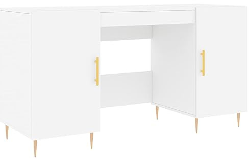 vidaXL Schreibtisch, Bürotisch mit 2 Schränken, Computertisch für Büro Wohnzimmer, Arbeitstisch Laptop Tisch Büroschreibtisch, Weiß Holzwerkstoff