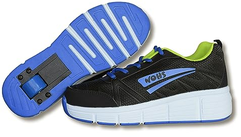 WOHS Turnschuhe mit automatisch einziehbaren Rollen. Schwarz/blau. Größe 38