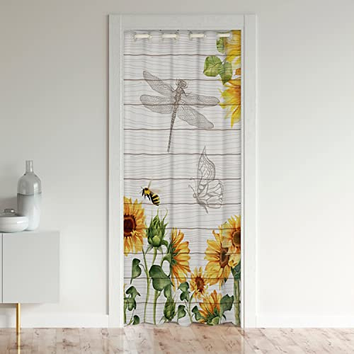 Loussiesd Sonnenblume Schrank Vorhang für Innentür Raumteiler Gelb Blumen und Bee Türvorhang 106x203cm Tür Privatsphäre Schmetterling Libelle Verdunkelung Verdunkelungsvorhang Botanische Zweige Natur