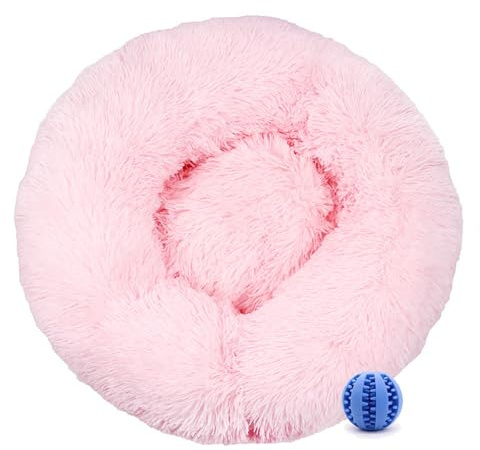 DOTBUY-SHOP Panier Chien Peluche Coussin Chien Rond Lit pour Chat, Coussin Chat Lavable Peluche Animale Compagnie Lit Donut Coussin pour Chats et Petits Chiens (80CM,Rose Clair)