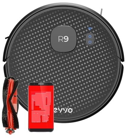 EVVO Robot Aspirador R9, Tecnología Láser, navegación Ultra-precisa, 3.000 Pa, autonomía 110 Minutos, aplicación móvil, aspira, Barre, friega y Pasa la mopa (Sin Base de autovaciado)