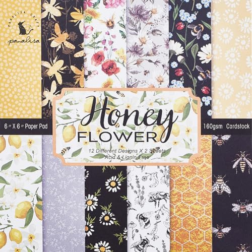 craspire 24 Blatt Scrapbook-Papierblock Mit Bienenwabenmuster, 12 Stile, Einseitiger Karton, Hintergrundrandpapier Für Tagebuch, Dekorative Grußkarten, Bastelbedarf, Kunstalbum, 6 x 6,(6) cm