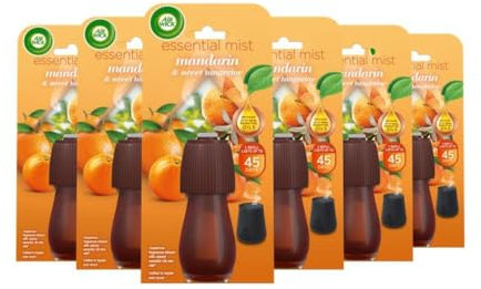 Air Wick Essential Mist Refills, Mandarin & Sweet Orange, Pack 6 x 20ml, Natural Essential Oils, Last up to 270 Days, Air freshener