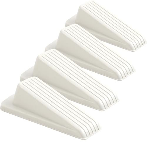 4 Pack Door Stoppers for Bottom of Door, White Door Stops, Rubber Door Stopper Wedge, Sturdy Stackable Door Stops for Floor