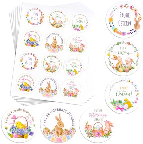 120 Stück 4cm Frohe Ostern Aufkleber mit Osterhasen Ostereier Selbstklebend Dekosticker Party Sticker Etiketten Geschenkaufkleber Geschenk Ostersticker Deko für Geschenkbeutel Candy Box (Bunt)
