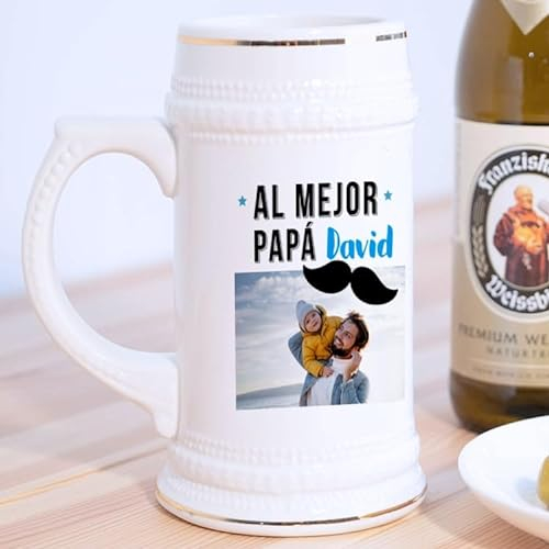 Wanapix | Jarra Cerveza Personalizada | Jarra Cerveza Alemana | Cerámica | 580 ml | Apta Lavavajillas | Regalo Original | Mejor papá