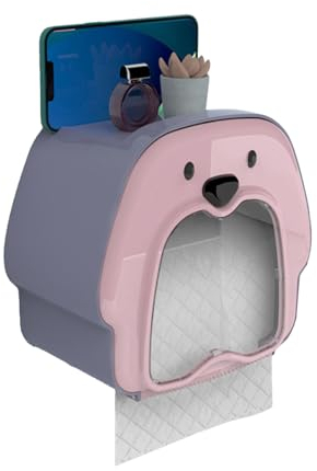 AONYAYBM Toilettenpapierhalter in Pinguinform, Geschlossener Multifunktions-Toilettenpapierhalter, Wand-Toilettenpapierhalter mit Aufbewahrung, Mehrzweck-Toilettenpapierhalter(Lila und Rosa)