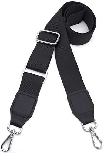 Xundefeng 1.5 inch Wide 59L Adjustable Replacement Bag Straps Crossbody Shoulder Strap for Handbags Camera Duffle Messenger Laptop Bags - Black Belt,Silver Hardware