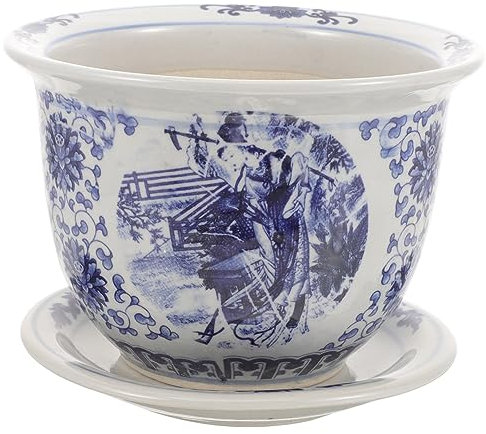 BESPORTBLE Maceta De Cerámica Jingdezhen Maceteros Exterior Jardineras Exterior Macetas De Ceramica Macetero Japonés Maceta De Bonsái Estilo Chino Oficina Porcelana Azul y Blanca