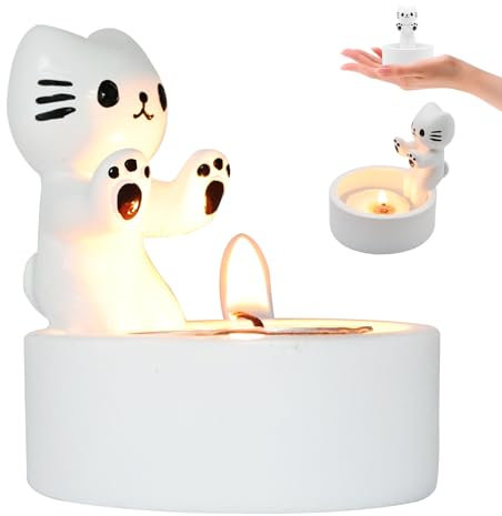 SPERMUOY Katzen Kerzenhalter,Cartoon Katzen Teelichthalter mit Wärmenden Pfoten，Kerzenhalter Katzen Teelicht für Katzenliebhaber Heim und Büro Dekoration