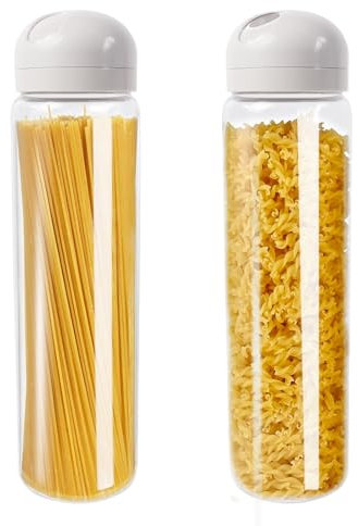 Gzsekken Spaghetti Storage Jar,Glass Spaghetti Pasta Storage Container with Lids 1400ml Tall Clear Airtight Food Storage Jar,2 Pack Kitchen Storage Jars Pantry Storage Container for Noodles Cereal