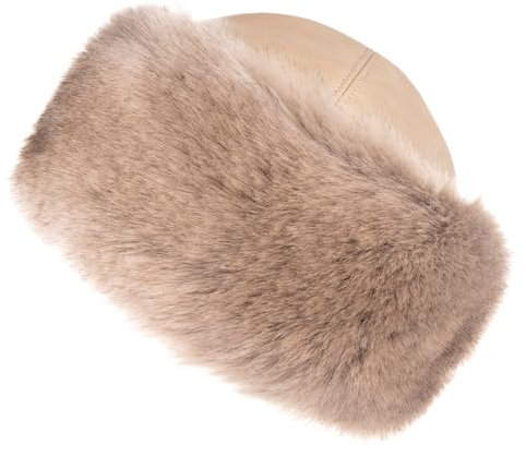 Futrzane Siberian Mütze mit Fellrand - Fellmütze Damen - Pelz und Leder Hut (S, Sand - Beige Siberian)