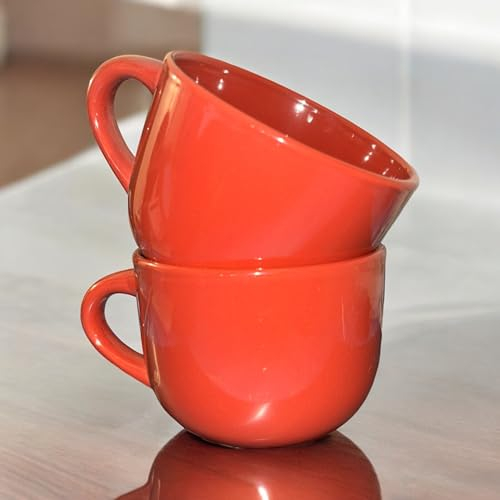 MIELIMON Set de 2 tazones desayuno Tazones De Sopa De Cerámica Taza De Café Grande, Tazas De Sopa Con Asa Apto Para Microondas Y Lavavajillas Para Cereal Postre Ensalada Té Leche de 500ml (terracota)