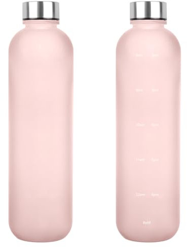 Bouteille d'Eau de Sport Motivante 1 000 ml - Avec Marque de Temps de Consommation - Étanche - En Plastique Sans BPA - Avec Bandoulière (Rose Mat)
