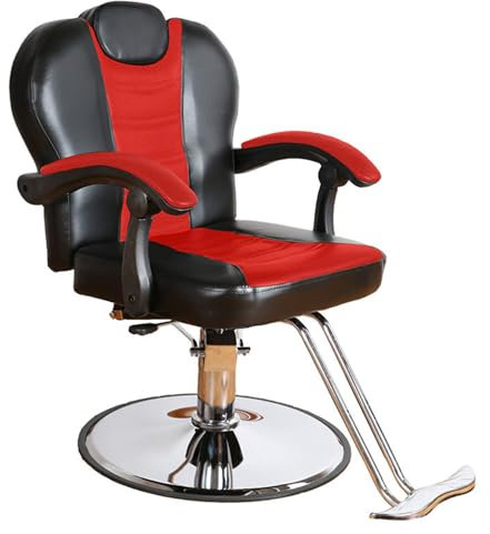 BJSHAOHUA Liegestuhl für Friseur, Friseurstühle für Friseursalons, Hochleistungs-Haarstuhl mit hydraulischer Pumpe Drehstühle für Friseure,Rot