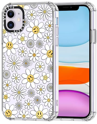 MOSNOVO Case for iPhone 11, [Buffertech 6.6ft Military-Grade Drop Protection] [Anti Peel Off Tech] Clear TPU Bumper Phone Case Cover Design - Happy Daisy Blooms