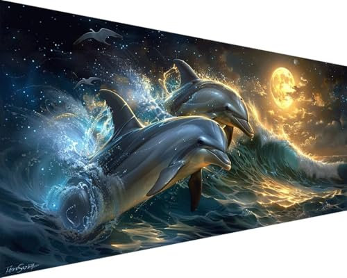 Malen Nach Zahlen Erwachsene Ozean Malen Nach Zahlen Delphin, DIY Paint by Numbers Adult Kinder Mit Pinseln und Acrylfarbe Malen Nach Zahlen Set für Home Haus Deko Geschenke(Rahmenlos,100x200cm) 8-6