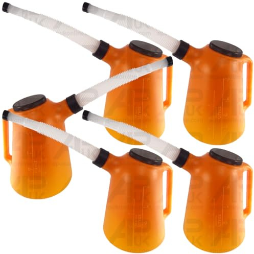5x Measuring Plastic Jug 5L Litre & Lid Spout Replacement for JCB Backhoe Digger Fastrac