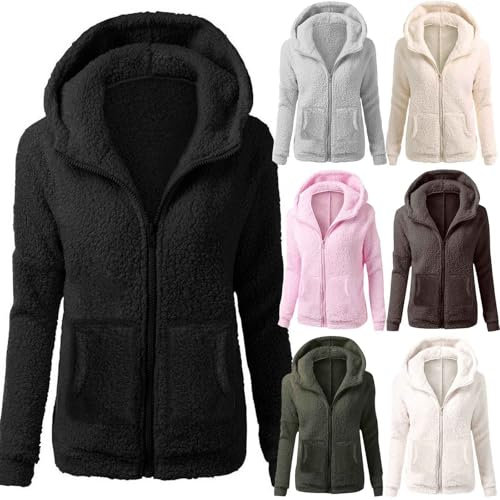 Générique Manteaux Polaire Zippée Femme,Veste Polaire Femme avec Capuche Manteau Femme Hiver Veste Teddy à Mode Manteau Peluche Cardigan Polaire Chaud Blouson Hiver Pas Cher Rose, L