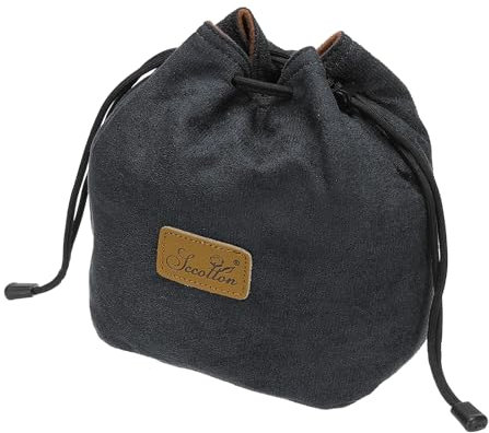 PATIKIL Soft Camera Pouch, L Size Shockproof Drawstring Lens Case Flannel Camera Lens Case Compatible for Nikon DSLR Camera Lens Water Cups, Black