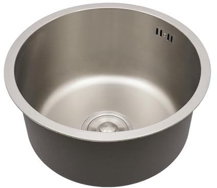 Fregadero de cocina redondo de acero inoxidable, rebosadero integrado, fregadero empotrable, lavabo redondo, diámetro interior 36 cm, sin grifos