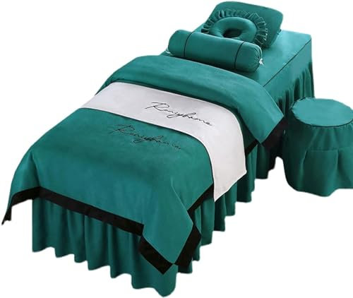 ILNCQLPM Massagebettrock, Massagetischrock, Bettbezug mit Loch, europäischer minimalistischer Schönheitssalon-Bettbezug, 4-teilig, aus Reiner Baumwolle, hochwertige Physiotherapie-Massageliege (grün,