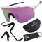 BIGWAVE 906 Sportbrille Schnelle Brille Fahrradbrille Sonnenbrille für Damen und Herren UV400 mit verspiegeltem pinken Gläsern im Shield-Design. Anti-Beschlags-Beschichtung (weiss/pinke Gläser)