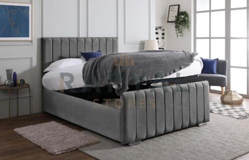 Rapyal Velvet Upholstered Panel Bedframe with Optional Ottoman Storage – Modern Design, Multiple Sizes & Colours (Grey, King, With Ottoman Storage)
