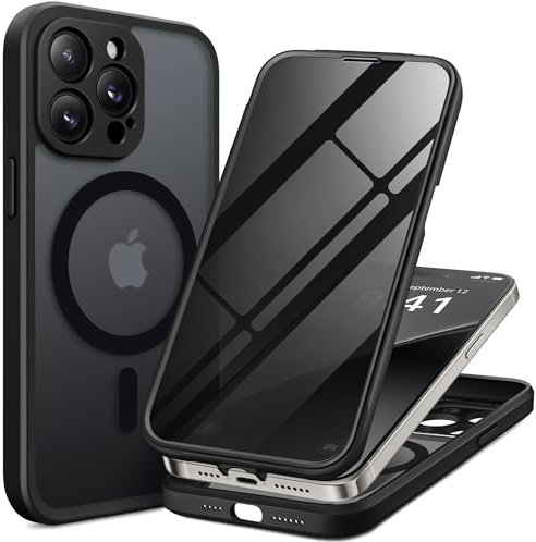 BERFY Magnetic for iPhone 14 Pro Max Case, Compatible with MagSafe,Built-in Privacy Screen Protector and Upgraded Camera Protection,Anti-Spy Full Body Shockproof Phone Case for 14 Pro Max,Matte Black