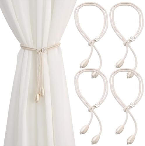 4 Stück Raffhalter für Vorhänge, Baumwolle Raffhalter für Gardinen Vorhanghalter Einstellbar Gardinenraffer, Curtain Rope Buckle für die Dekoration zu Hause Im Büro Im Wohnzimmer und Im Schlafzimmer