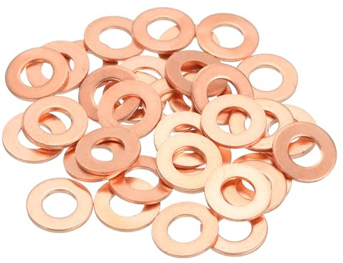 sourcing map Lot de 28 rondelles plates M6 en cuivre - Assortiment de rondelles d'étanchéité en cuivre - 6 mm de diamètre intérieur, 12 mm de diamètre extérieur, 1,5 mm d'épaisseur pour boulons, vis