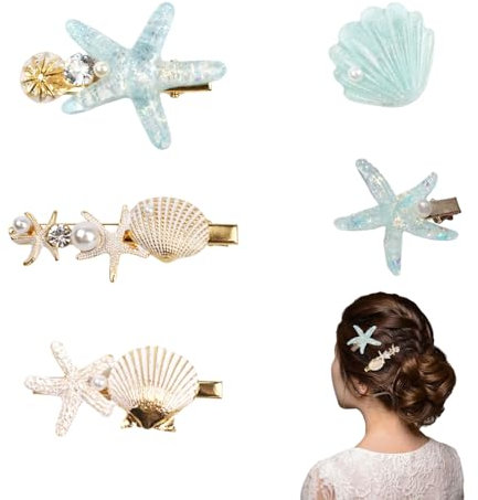 5Pcs Fermagli a Forma di Stella Marina e Conchiglia, Accessori Capelli per Ragazze e Donna