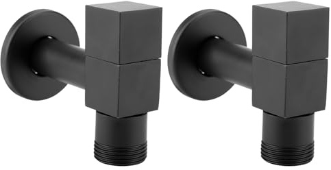 Grifo de Montaje en Pared, Grifo de Agua FríA Cuadrado de LatóN Negro Salida Tipo Cascada Lavadora Fregona Grifo de Piscina Burbujeador Incorporado para BañO Cocina (G3/4 Thread-2Pcs)