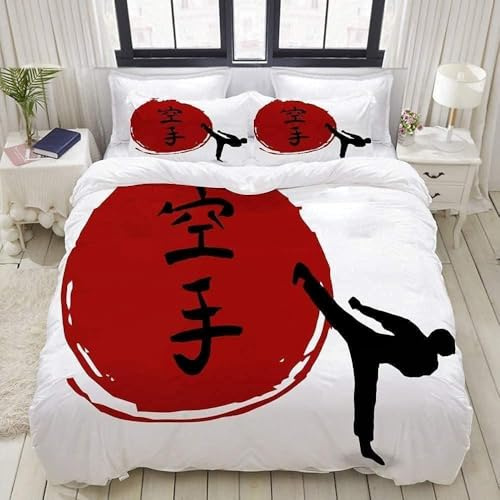 PUOJIEAT Bettwäsche 135x200 Karate Weich Mikrofaser Bettwäsche-Sets Japanisches Karate Bettbezug mit 1 x Kissenbezug 80x80 cm 3D Bettzeug Set e.6738