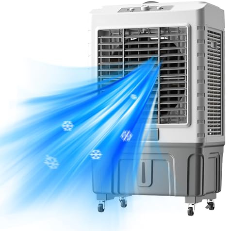 Commercial Evaporative Air Cooler Fan, 3-Speed Portable Swamp Coolers, Evaporative Cooler with 120° Oscillating, 3 in 1 Air Conditioner, Powerful Motor for Efficient Cooling