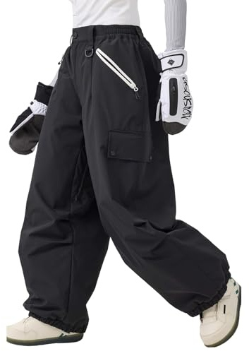 GSOU SNOW Baggy Homme Pantalon Ski Résistant Abrasion Imperméable | 20K Imperméable,15K Respirant,Jupe Neige Antidérapante,Évents Cuisse,Poches Cargo,Gamasches,Oversize Sports Neige