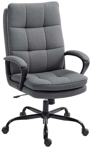 HOMCOM Executive Office Chair, Fabric Computer Desk Chair with Dual-Layer Padding, High Back, Silent Swivel Wheels, Armrest, Height Adjustable, Tilt Function for Home, Charcoal Grey