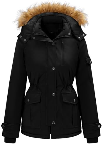 heekpek Cappotto Donna Invernale Lungo Impermeabile Giubbotto Donna Cappotti Invernali Casual Outdoor Parka Donna Invernale con Pelliccia Cappuccio Staccabile e Tasche Multiple