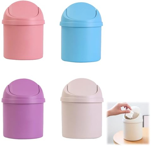 Bavooty Mini Papelera de Mesa,Cubo de Basura de Mesa con Tapa Basculante,Papelera de Escritorio,Papelera Oficina,Mini Cubos de Basura con 8 Rollos de Bolsas de Basura,para Oficina Baño Cocin,4 Piezas