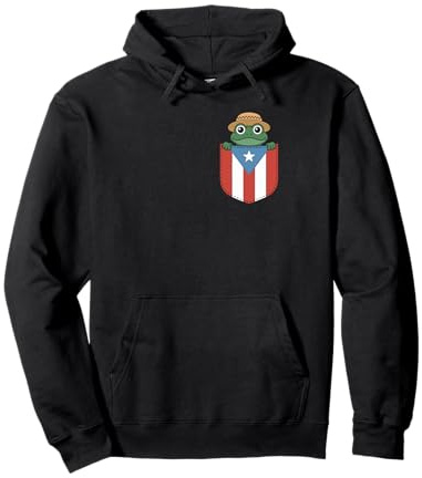 Puerto Rico Pocket Frog Straw Hat Coqui Cute Flag Pride Pullover Hoodie