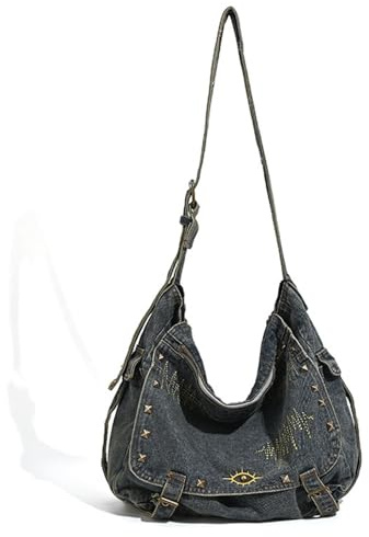 JXXUIRUIEEN Damen Denim Schultertasche Jeans-Tasche, große Schultertasche