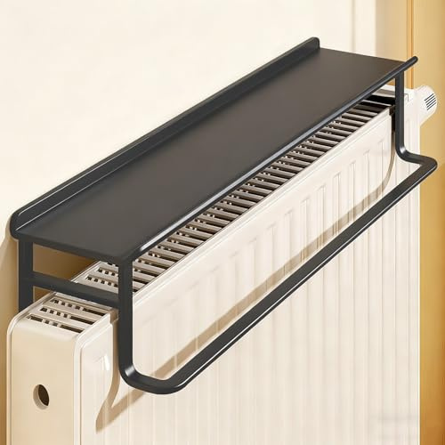 VOLDAX Heizkörper Regal Heizung Regal Anti-Rauch mit Halterung, Stauraum über dem Heizkörper Maximiert Den Platz Modernes Aufbewahrungsregal(Black,40cm/15.7in)