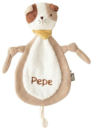 wunderwunsch JOLLEIN Schmusetuch optional personalisiert - Schnullertuch Baby Motiv Bär, Giraffe, Löwe oder Fuchs als Kuscheltuch für Babys (Hund, mit Name)